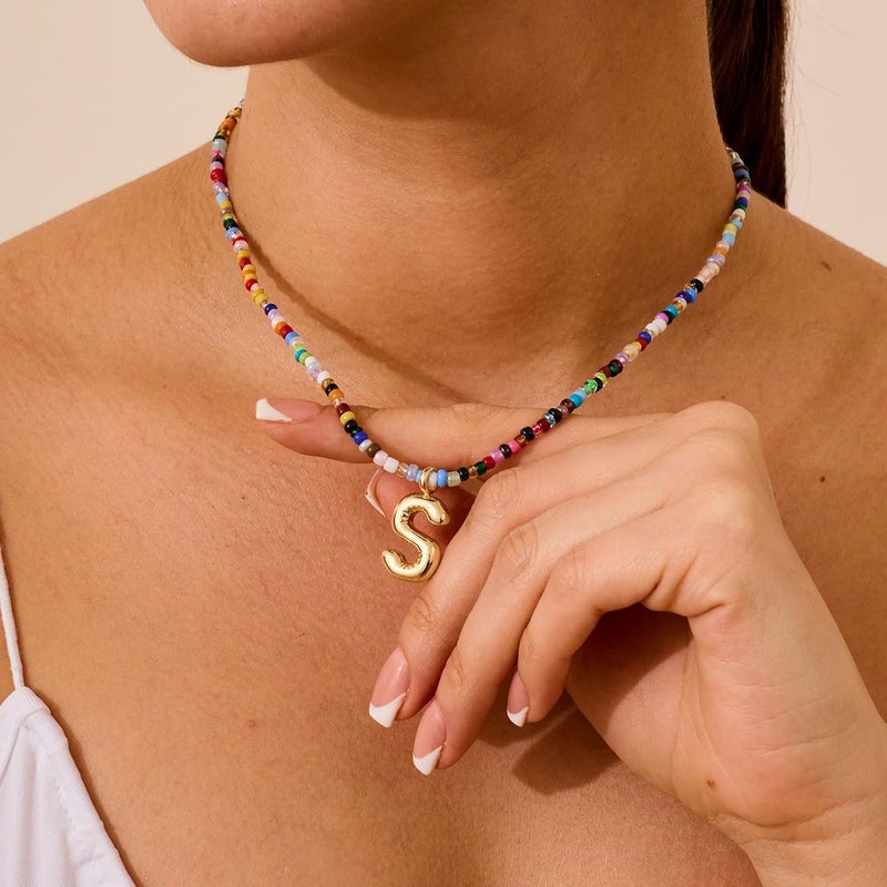 VRIUA Colorful Initial Necklaces for Women – Bubble Letter A-Z Necklace Handmade Beaded Necklace Dainty Initial Necklaces for Girls Kids - Teen Girls Gifts Trendy Jewelry - Image 4